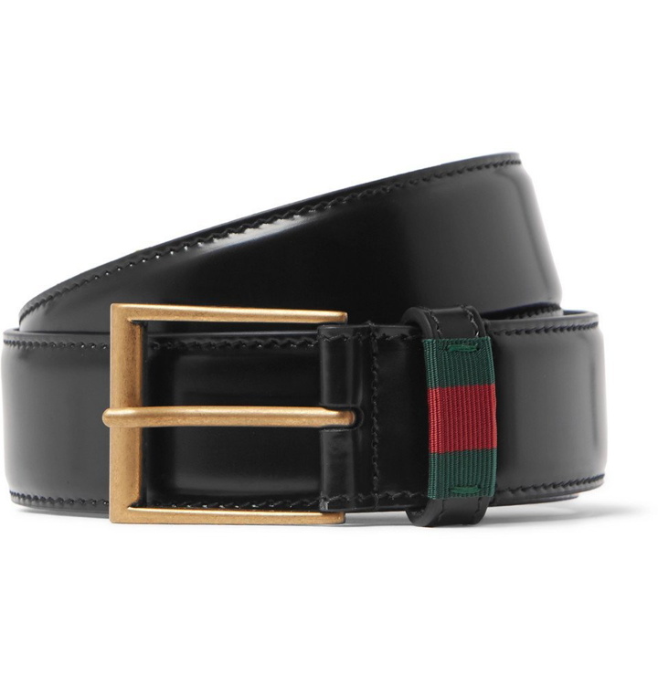 Photo: Gucci - 3.5cm Black Webbing-Trimmed Patent-Leather Belt - Black