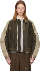 sacai Beige & Khaki Cotton Chino & Nylon Twill Bomber Jacket