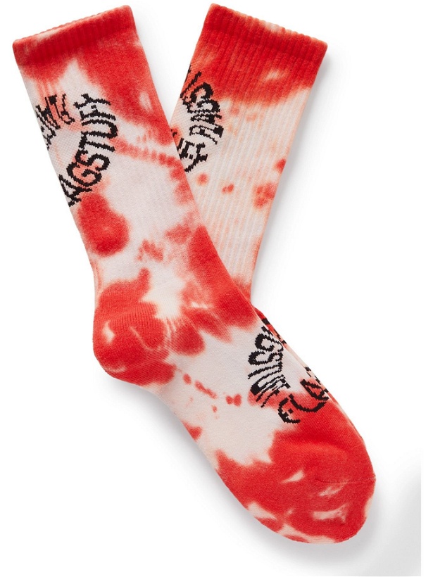 Photo: Flagstuff - Logo-Intarsia Tie-Dyed Ribbed Cotton-Blend Socks
