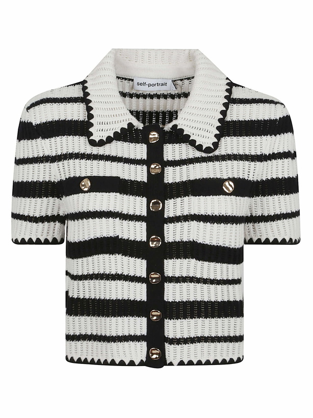 Photo: self-portrait Cream And Black Striped Crochet Top