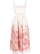 ZIMMERMANN - Floral Print Scallop Linen Midi Dress