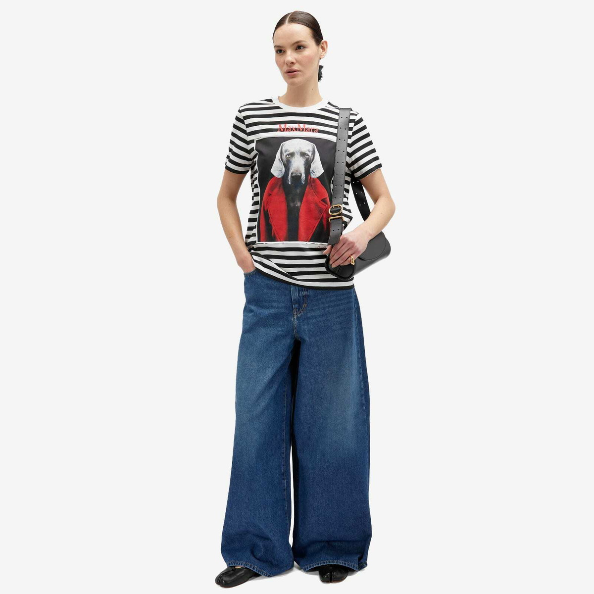 Max Mara Women's Striped T-shirt with Dog Print in Vanilla