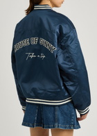 House OF Sunny Satin Club Logo-appliquéd Satin Bomber Jacket Navy