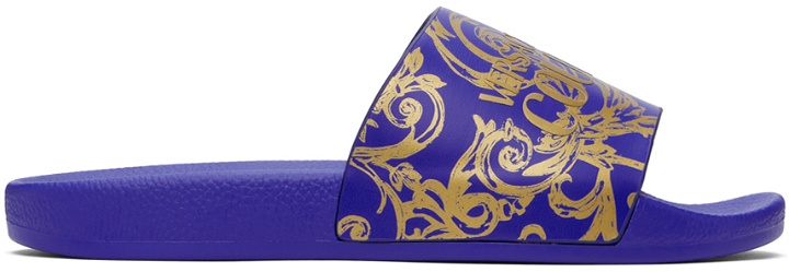 Photo: Versace Jeans Couture Blue & Gold Baroque Logo Slides