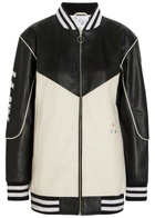 AN-Y1 Racing Quilted Colour-blocked Leather Bomber Jacket Black And White