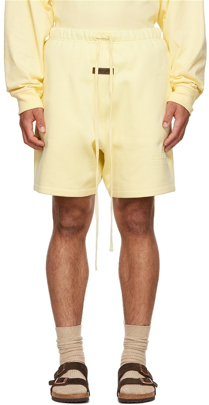 Photo: Fear of God ESSENTIALS Yellow Flocked Shorts