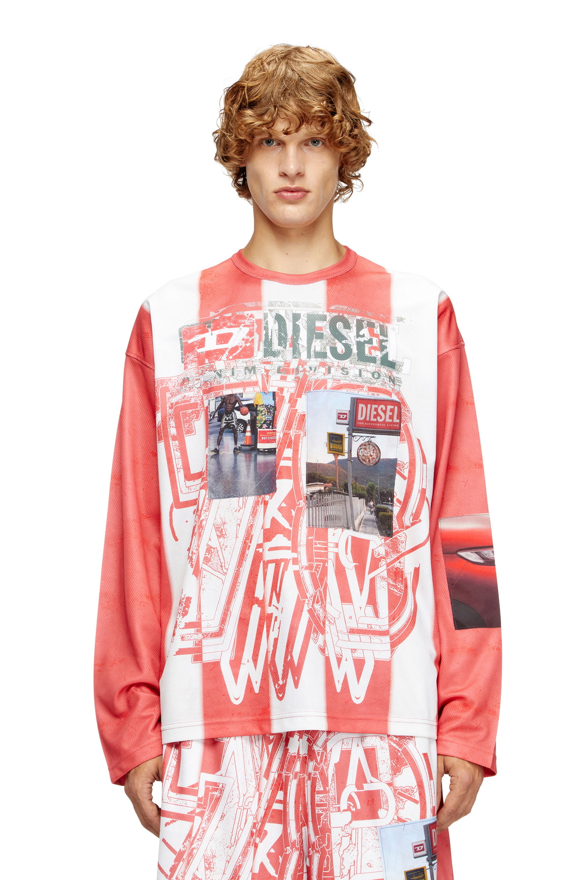 【送料&関税込】Diesel Logo Trompe Loeil Cracked Print T-shi Men's T-shirt with trompe l'oeil cracked print | Multicolor