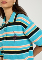 Rabanne Striped Logo-embroidered Cotton-blend Polo Shirt Blue