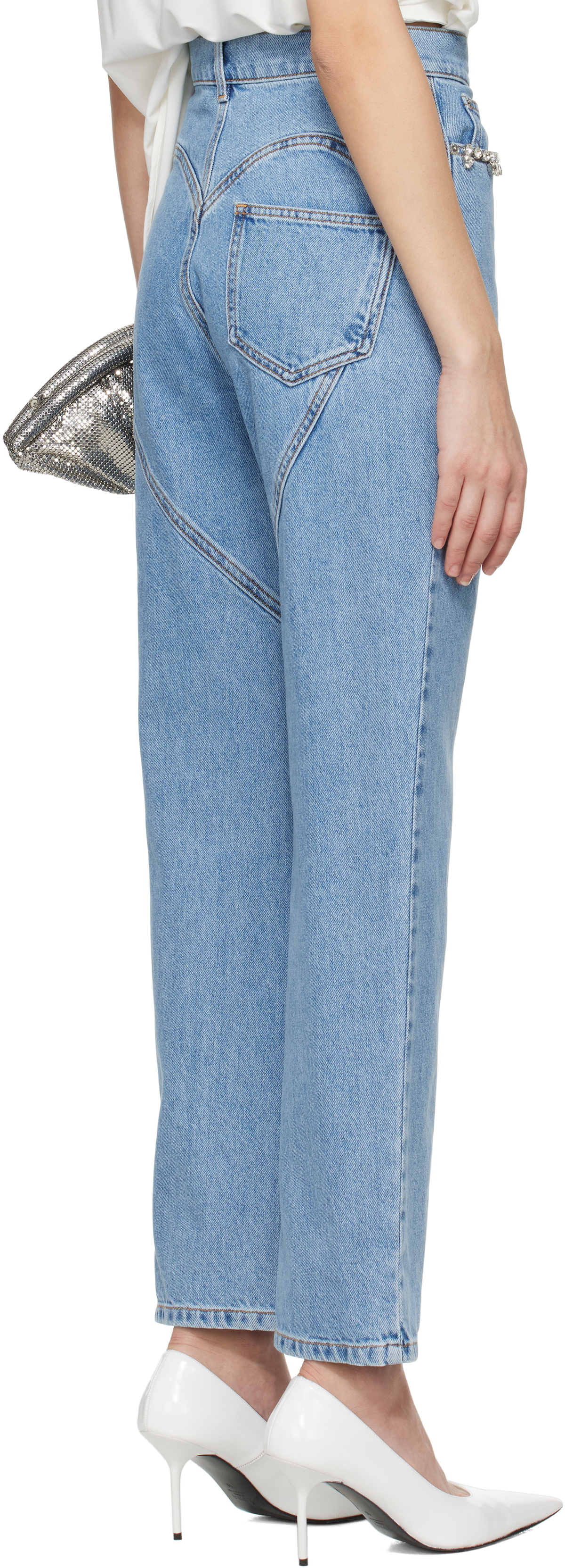 AREA Blue Crystal Heart Jeans