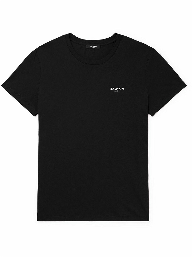 Photo: Balmain - Logo-Flocked Cotton-Jersey T-Shirt - Black