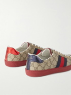 GUCCI - Ace Webbing-Trimmed Monogrammed Coated-Canvas Sneakers - Neutrals