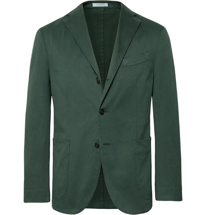 Photo: Boglioli - Dark-Green Slim-Fit Unstructured Stretch-Cotton Drill Suit Jacket - Men - Dark green