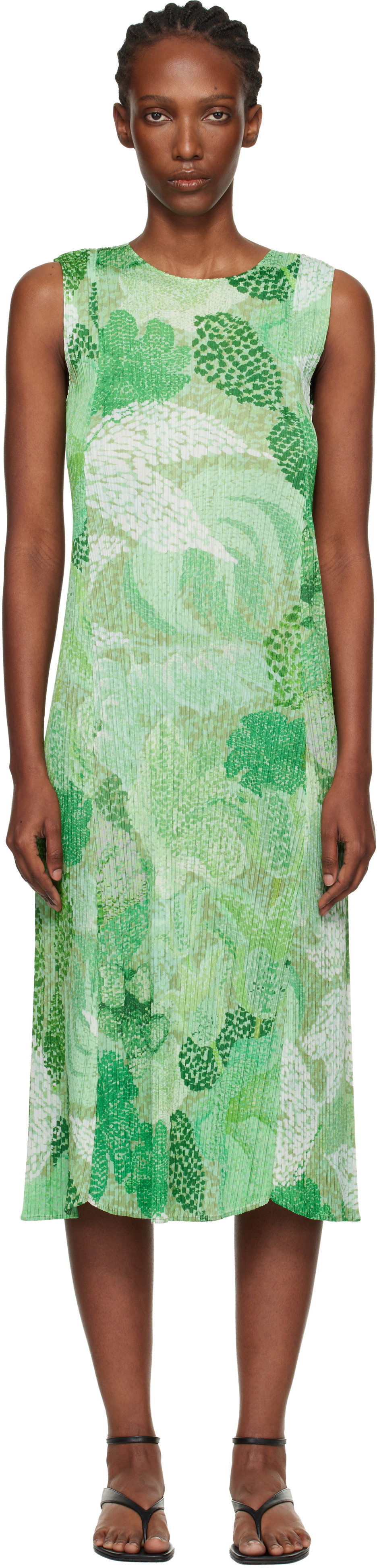 PLEATS PLEASE ISSEY MIYAKE Green Foggy Forest Maxi Dress