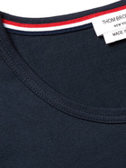 THOM BROWNE - Slim-Fit Grosgrain-Trimmed Cotton-Jersey T-Shirt - Blue