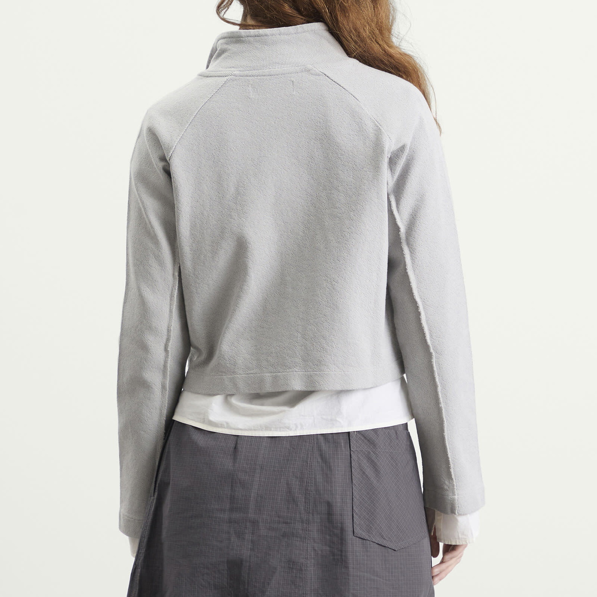 mfpen Women's Cropped Leisure Zip Up in Mineral Grey Needle Jump
