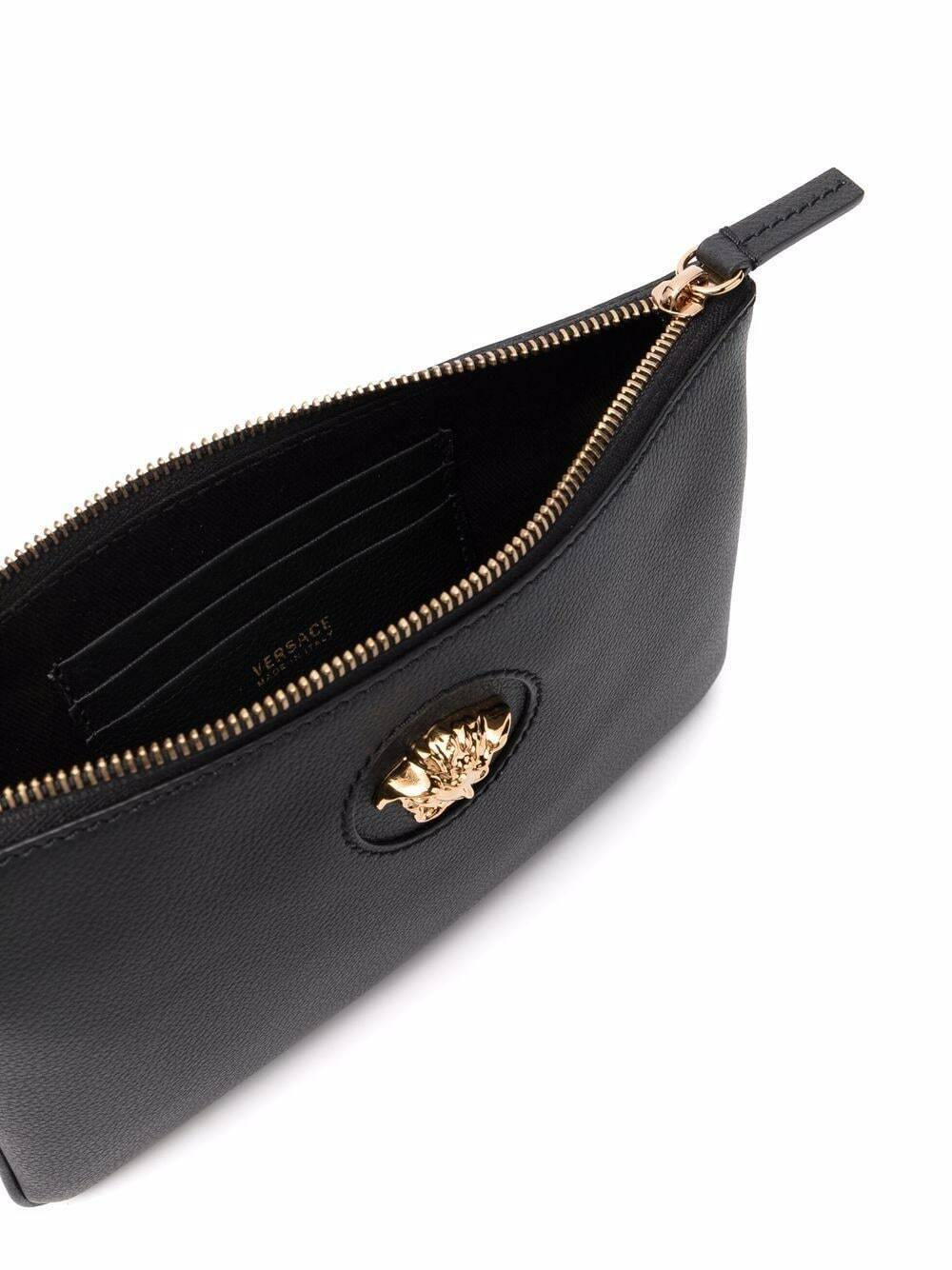 Versace★素敵！Medusa Head Leather Wristlet Clutch Bag Versace Medusa Zip Pouch Wristlet Black Grained Calfskin