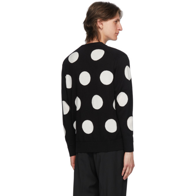 MAISON KITSUNE◆CARDIGAN DOTS ACIDE FOX PATCH/L/ウール/BLK/ドット/KMK-38510-B Maison Kitsune Black Wool Dots ACIDE Fox Patch Cardigan