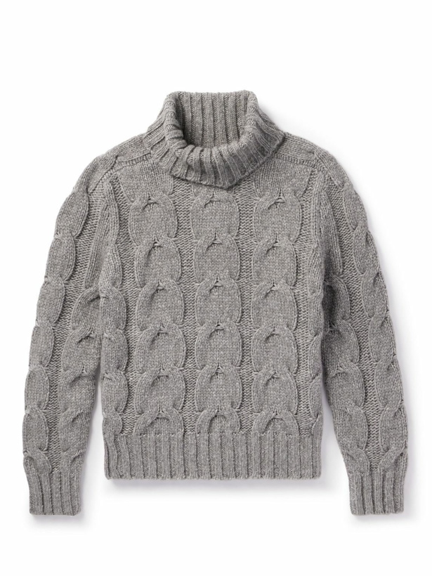Photo: TOM FORD - Cable-Knit Wool-Blend Rollneck Sweater - Gray