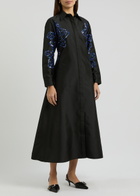 Lovebirds Sequin-embellished Taffeta Midi Shirt Dress Black