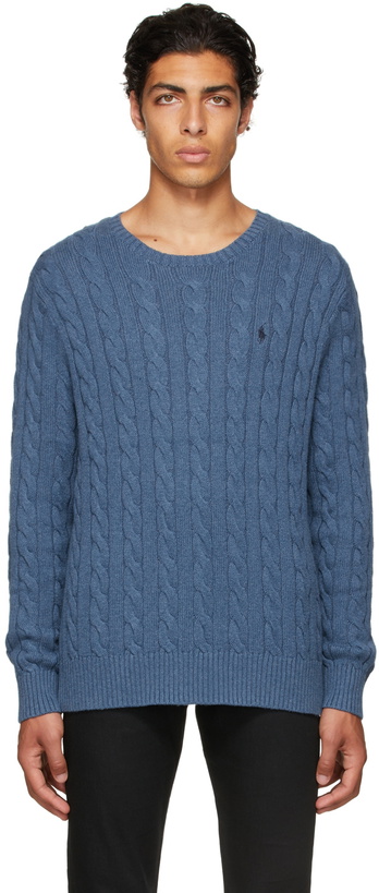 Photo: Polo Ralph Lauren Blue Cable Knit Cotton Crewneck Sweater