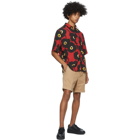 AMI Alexandre Mattiussi Black and Red Printed Summer Fit Short Sleeve Shirt