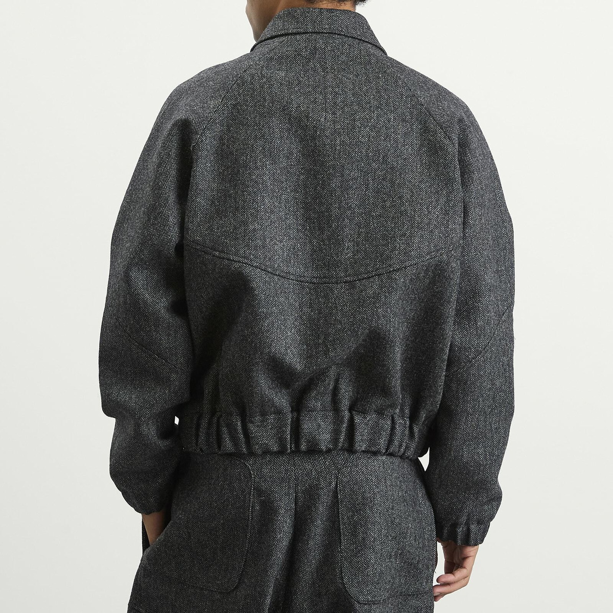 Sage Nation Men's Wool Jiji Jacket in Dark Grey Herringbone