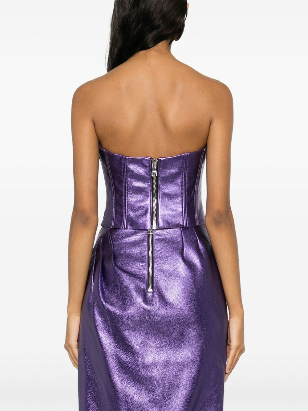 LaQuan Smith Purple Metallic Leather Top