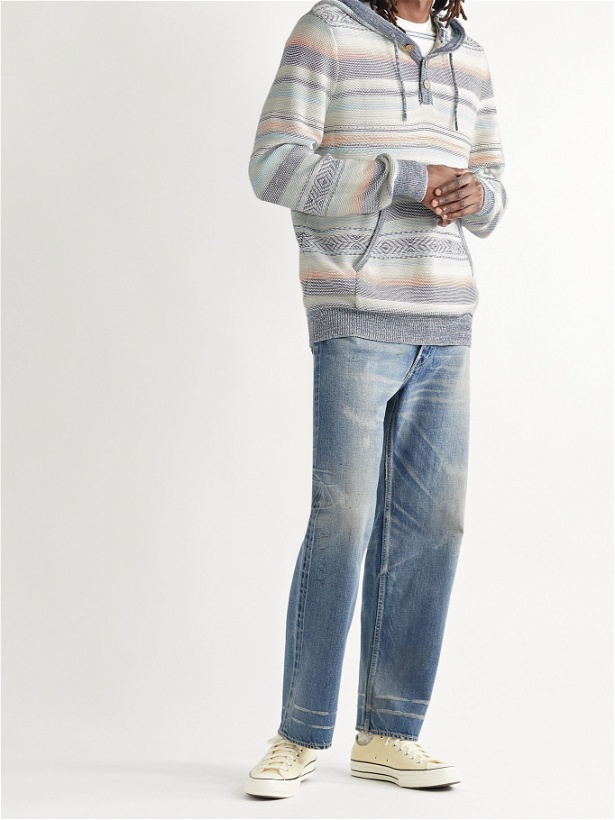 Photo: FAHERTY - Cove Organic Cotton-Jacquard Hooded Sweater - Blue