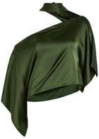 Alice + Olivia Rita Draped Asymmetric Satin top Dark Green