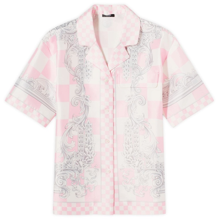 Photo: Versace Women's Baroque Printed Shirt in Pastel Pink/White/Silver