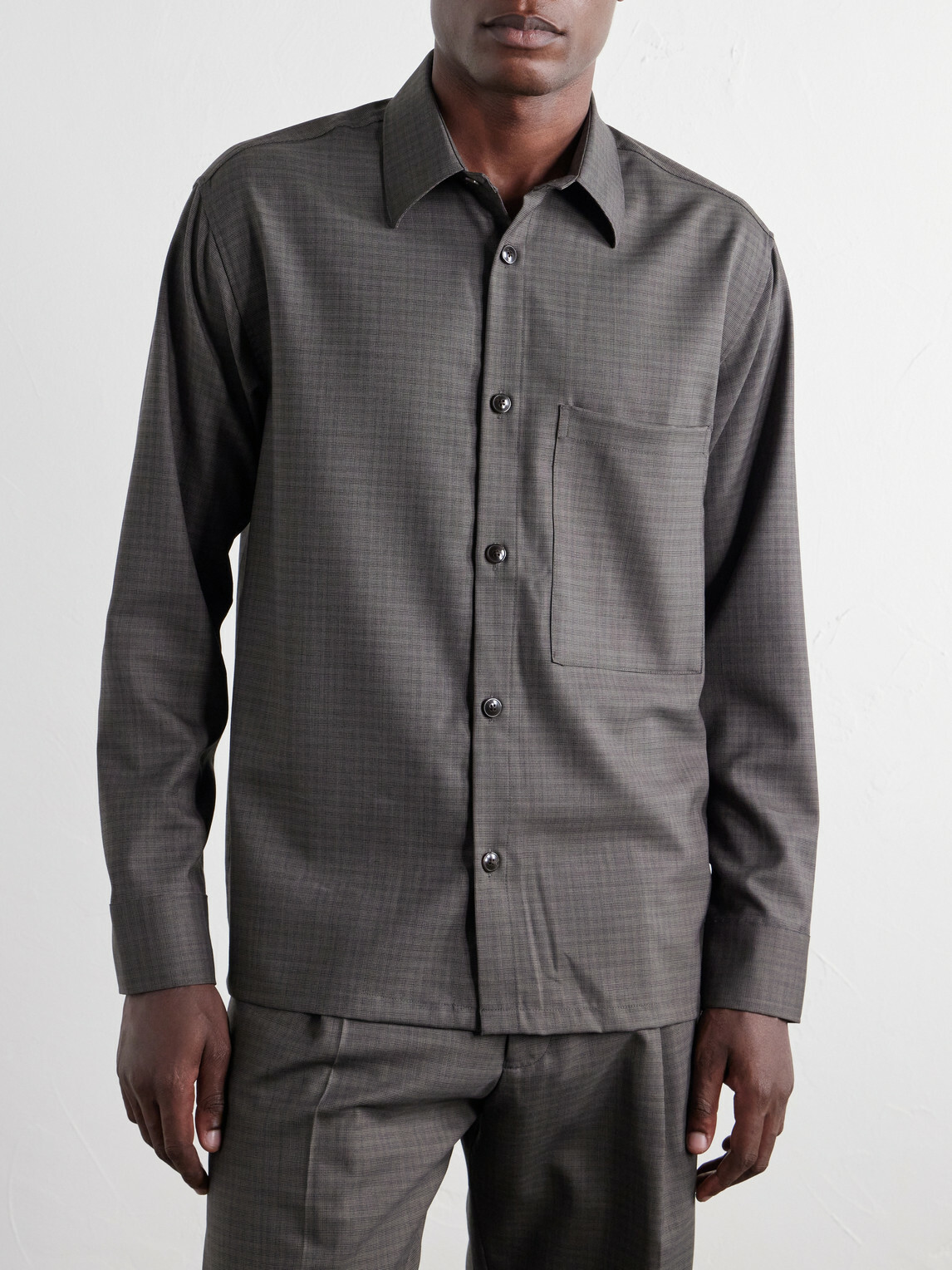NN07 - Freddy 10071 Checked Basketweave Wool-Blend Shirt - Gray
