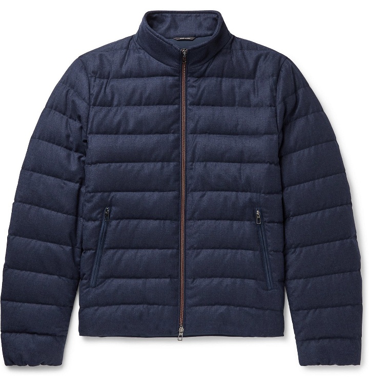 Photo: Loro Piana - Gateway Quilted Virgin Wool and Silk-Blend Down Jacket - Blue