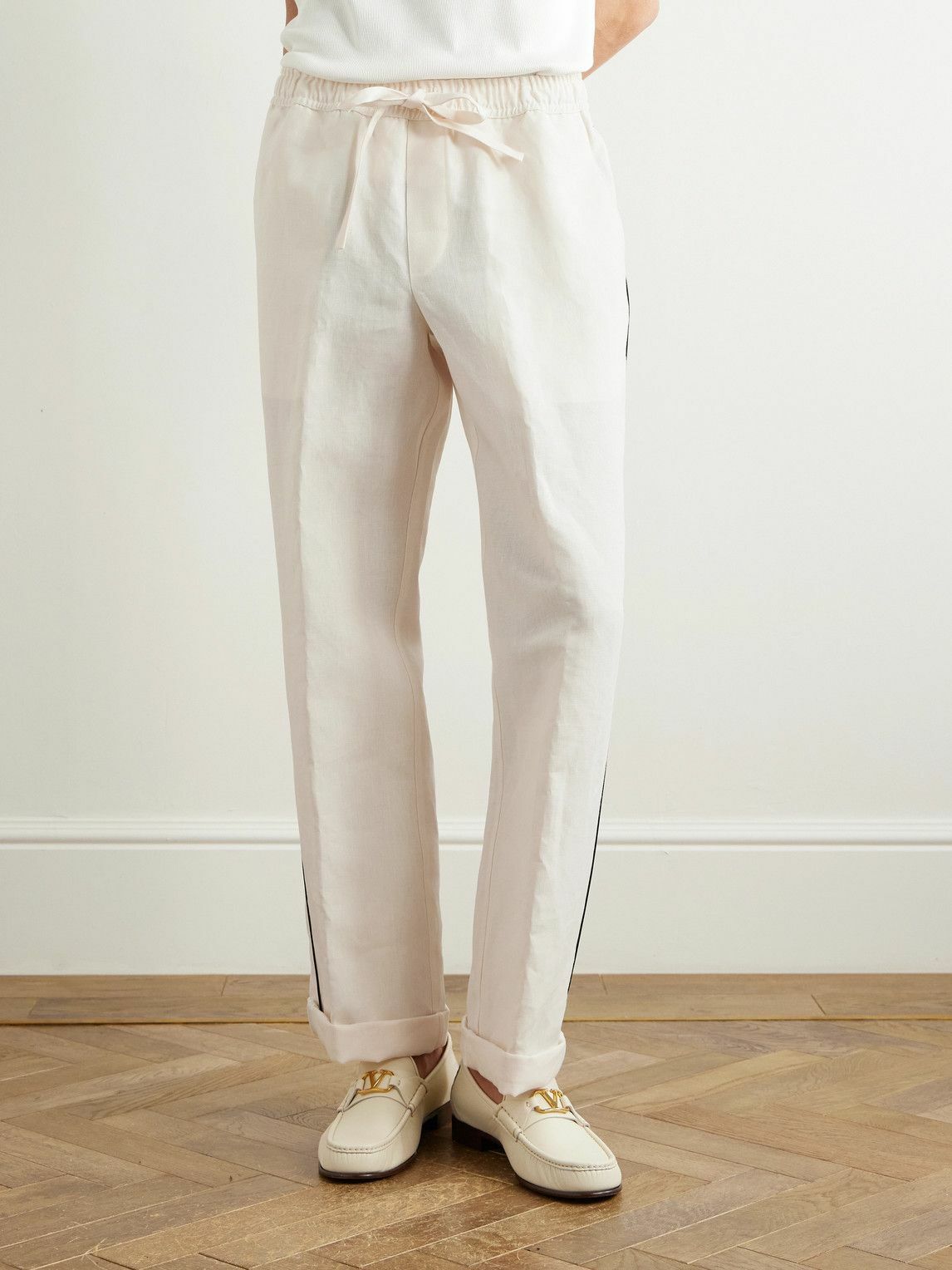 Dolce&Gabbana - Straight-Leg Piped Linen and Silk-Blend Trousers - Neutrals