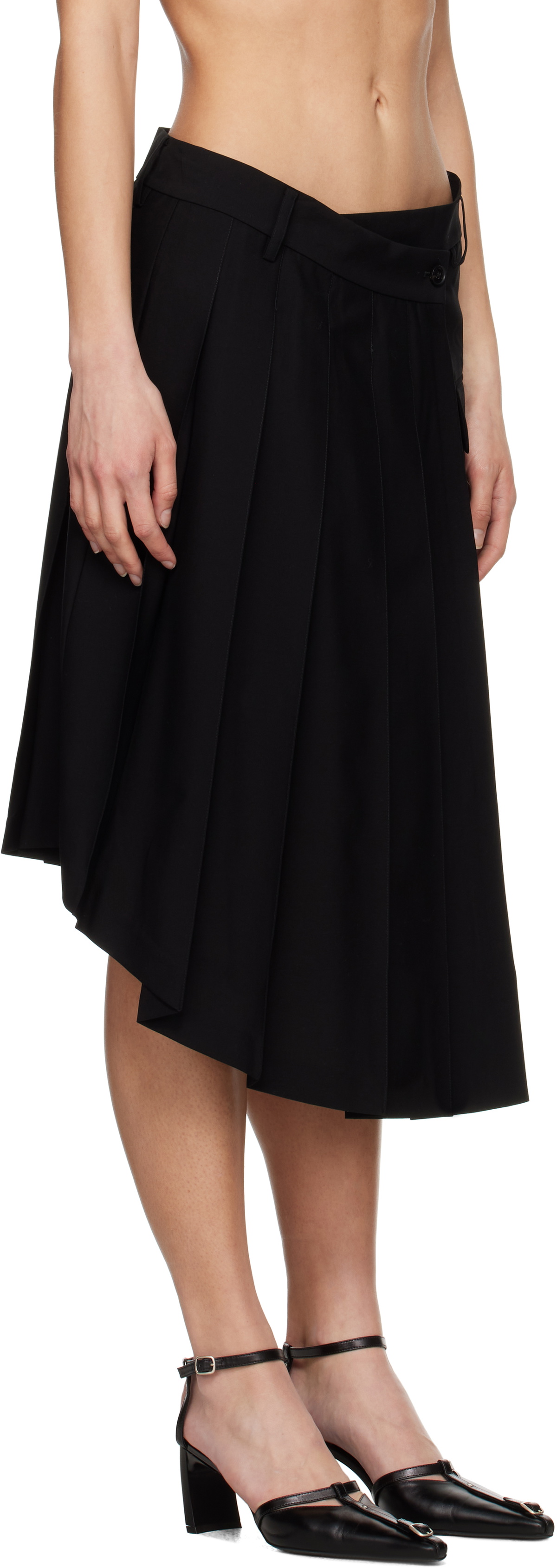Feng Chen Wang Black Pleated Midi Skirt