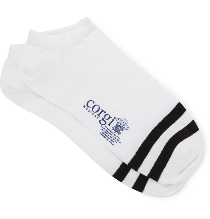 Photo: Corgi - Striped Cotton-Blend No-Show Socks - White
