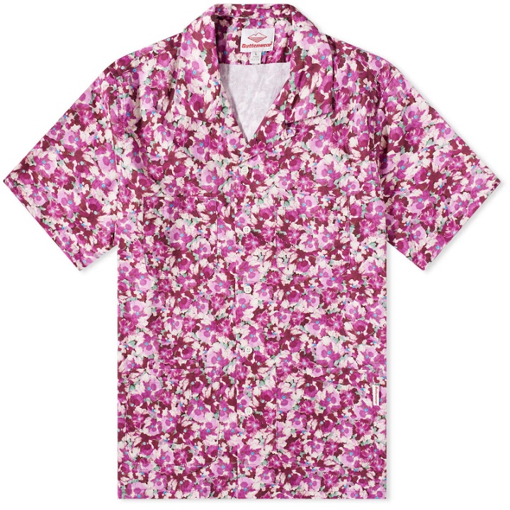 Photo: Battenwear Men's Five Pocket Island Shirt in Plum Flower Print