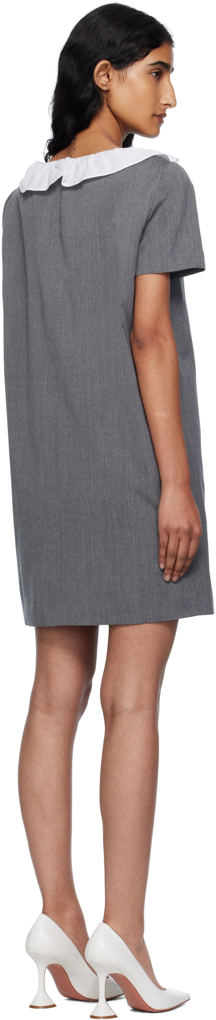 Pushbutton Gray Frilled Neck Minidress