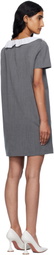 Pushbutton Gray Frilled Neck Minidress