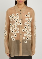 Khaite Argo Floral-appliquéd Silk-chiffon Shirt Beige