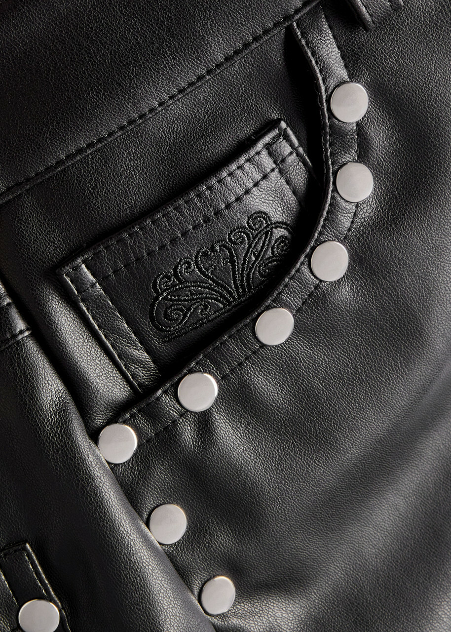 Never Fully Dressed Stud-embellished Faux Leather Trousers Black
