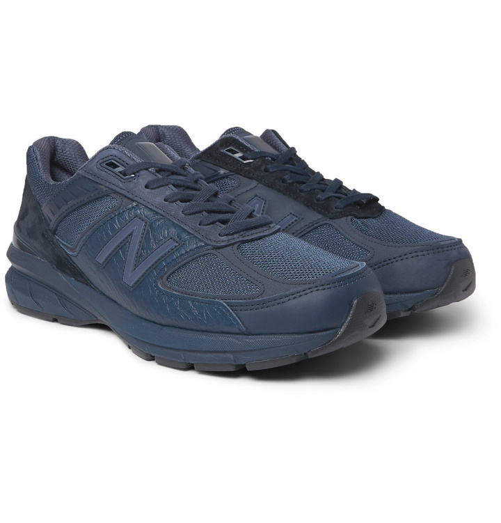 Photo: New Balance - Engineered Garments 990v5 Croc-Effect Leather, Suede, Nubuck and Mesh Sneakers - Blue