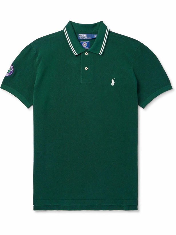 Photo: Polo Ralph Lauren - Wimbledon Logo-Embroidered Cotton-Piqué Polo Shirt - Green