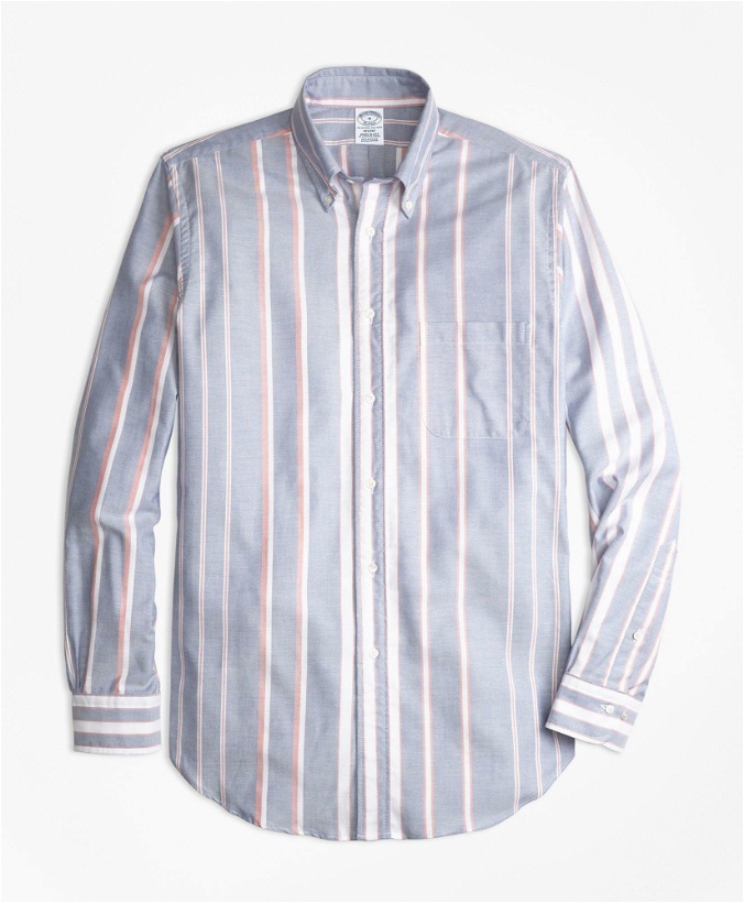 Photo: Brooks Brothers Men's Regent Regular-Fit Sport Shirt, Oxford Bold Stripe | Blue