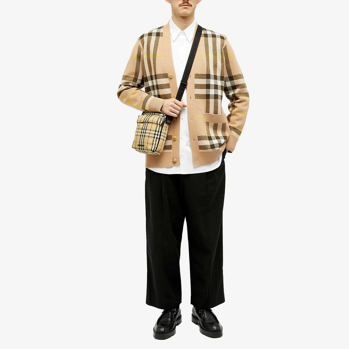 Burberry Men's Freddie Check Cross Body Bag in Archive Beige