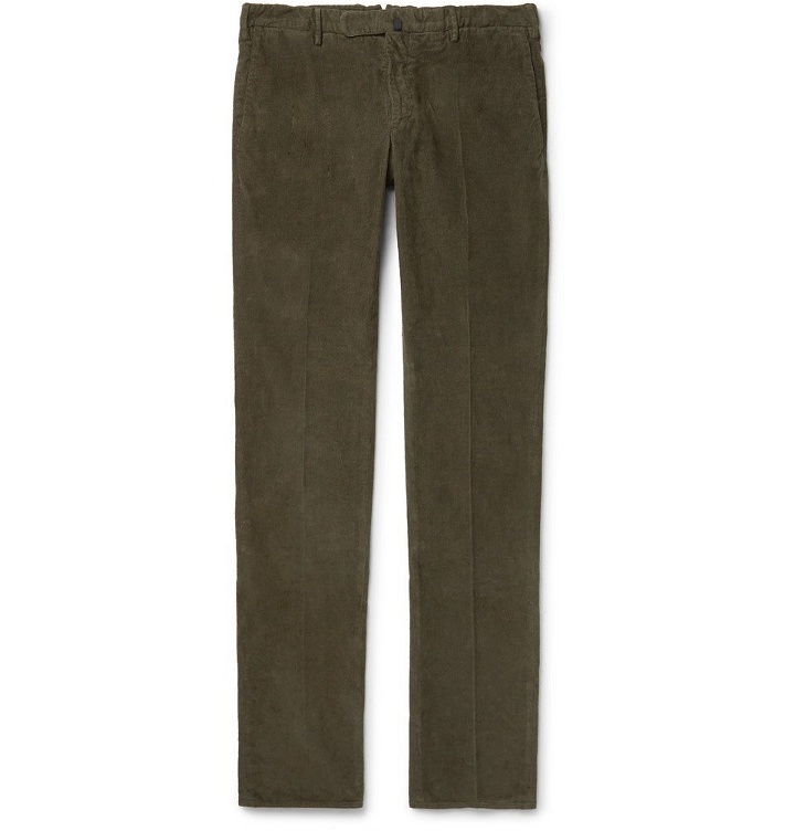 Photo: Incotex - Slim-Fit Garment-Dyed Stretch-Cotton Corduroy Trousers - Men - Green