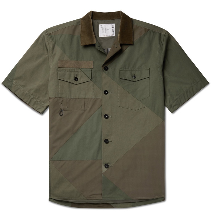 Photo: Sacai - Hank Willis Thomas Velvet-Trimmed Panelled Cotton Shirt - Green