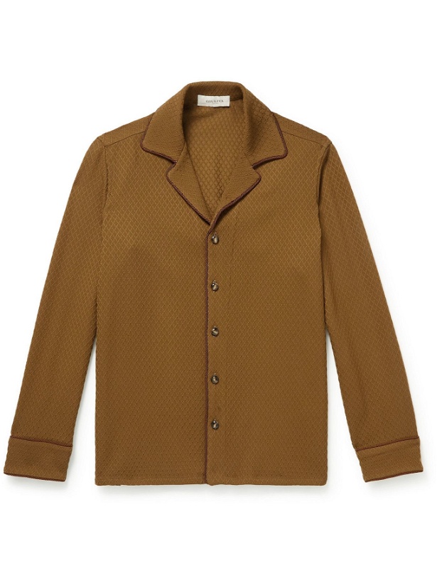 Photo: Giuliva Heritage - Giulio Camp-Collar Virgin Wool-Jacquard Shirt - Brown
