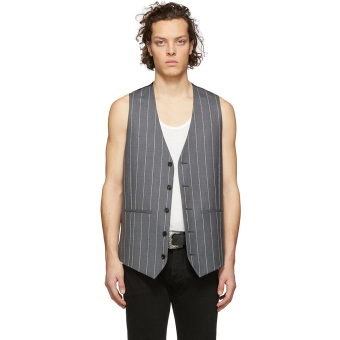 Photo: Versace Grey Logo Pinstripe Vest