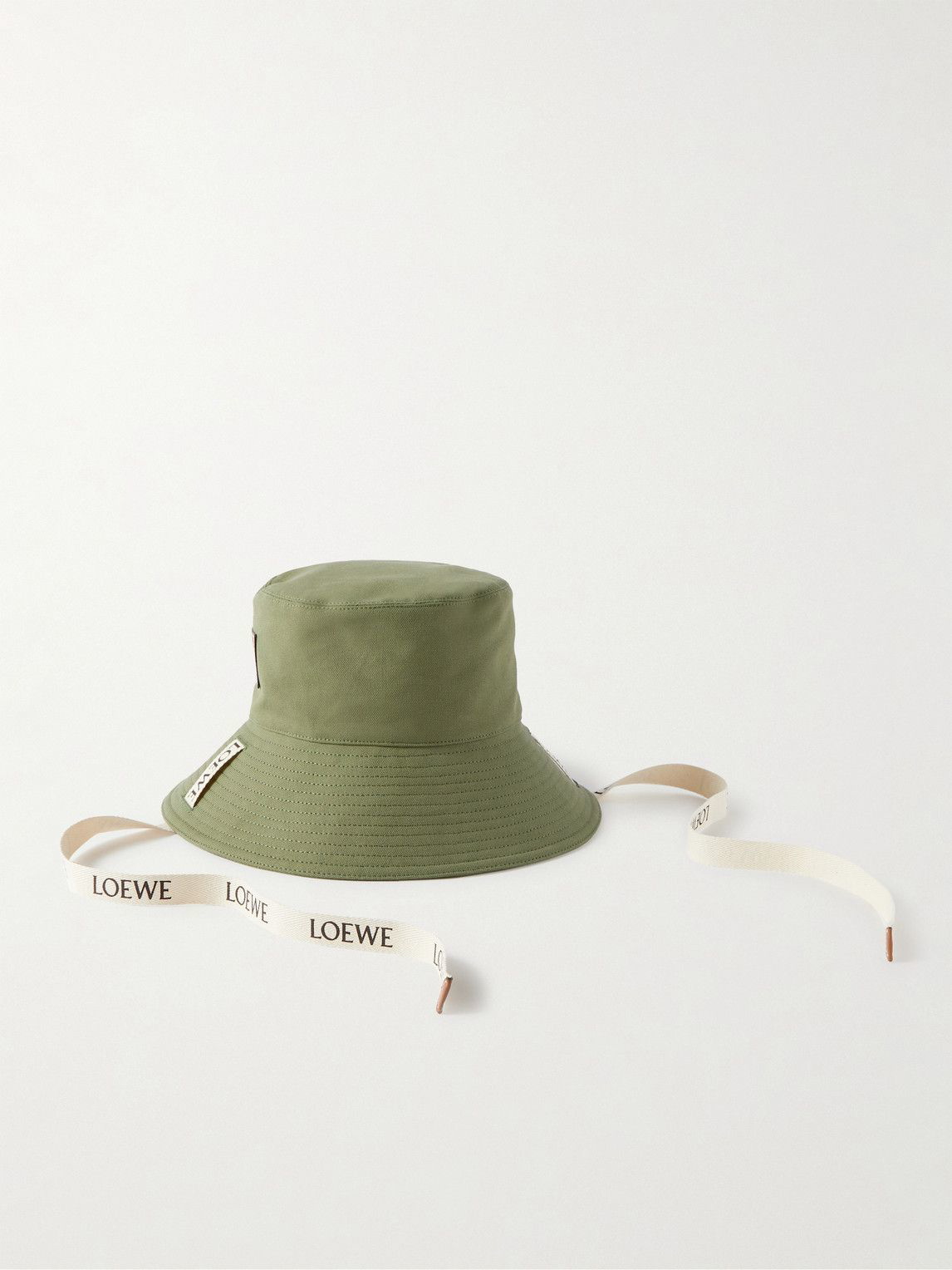 + Paula's Ibiza leather-trimmed frayed denim bucket hat