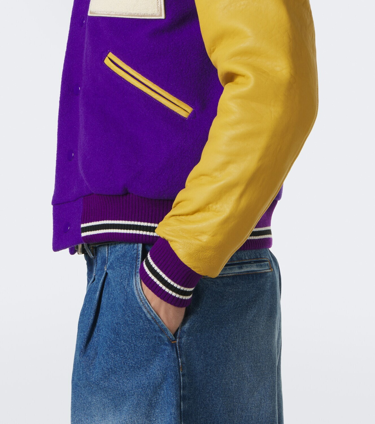 ERL Leather-trimmed wool-blend bomber jacket